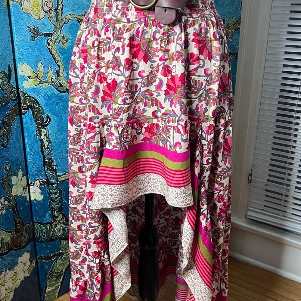 BTFBM size M, hi Lo, red and green flowered patterned skirt. - Picture 4 of 11